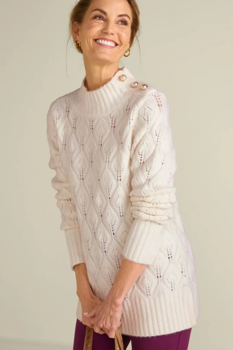 Suéter abotonado Ensley en marfil perlado - Túnica elegante de tejido suave | Colección cárdigans y suéteres de Soft Surroundings