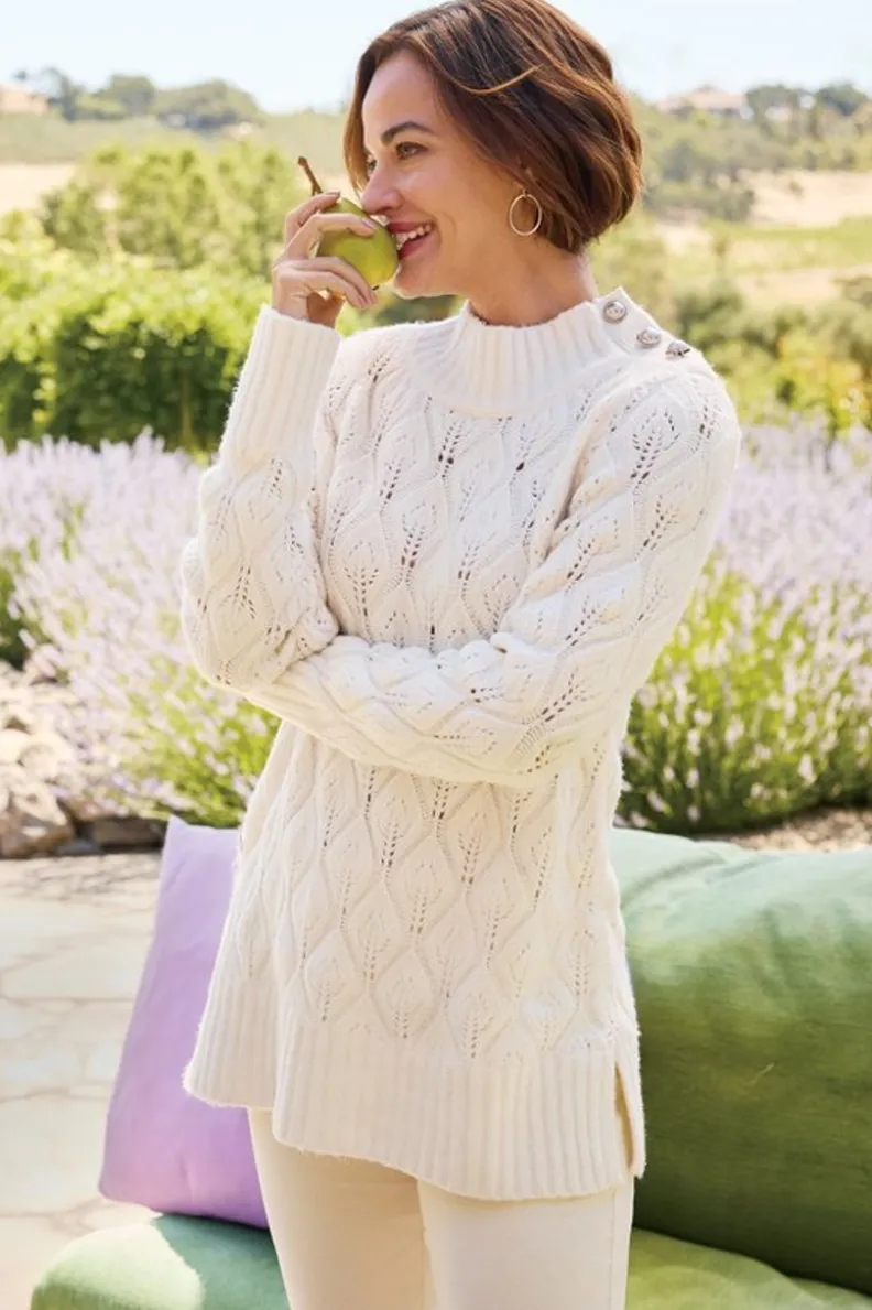 Suéter abotonado Ensley en marfil perlado - Túnica elegante de tejido suave | Colección cárdigans y suéteres de Soft Surroundings