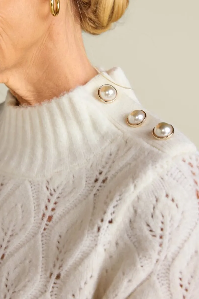Suéter abotonado Ensley en marfil perlado - Túnica elegante de tejido suave | Colección cárdigans y suéteres de Soft Surroundings