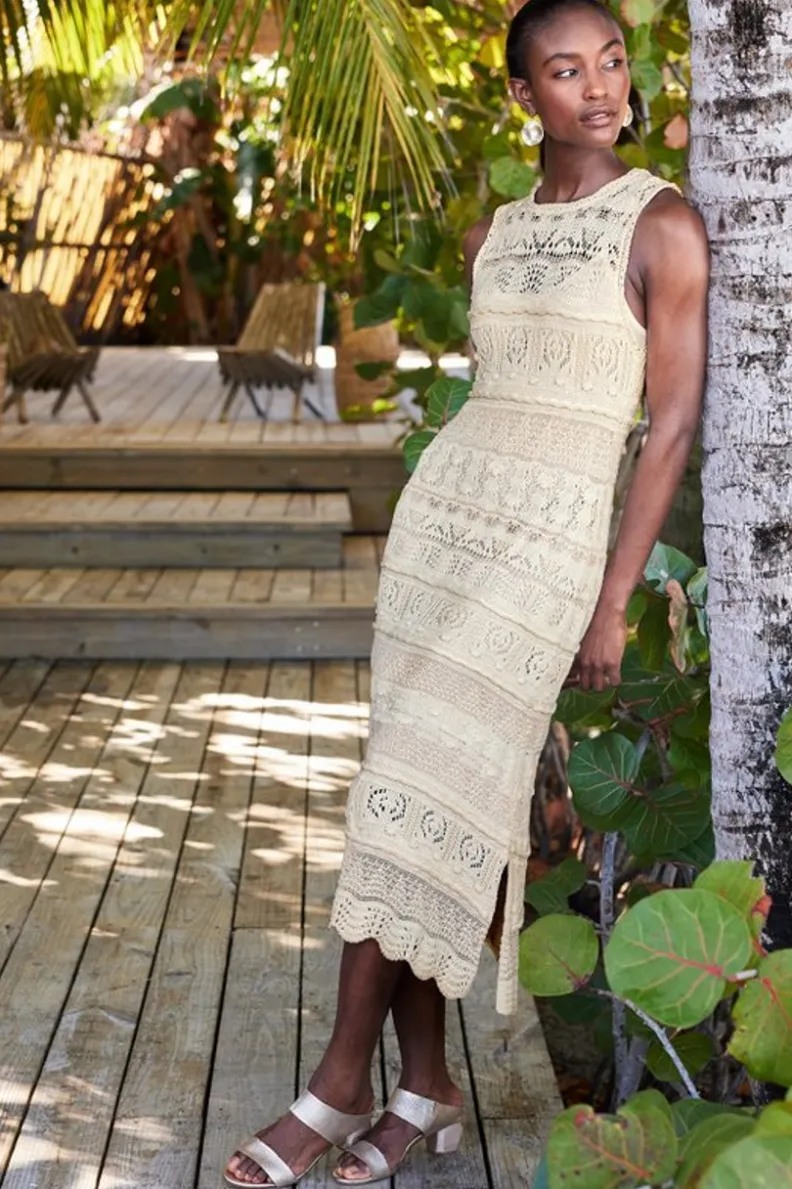 Vestido midi Erica de encaje bohemio en blanco vintage - Colección Soft Surroundings