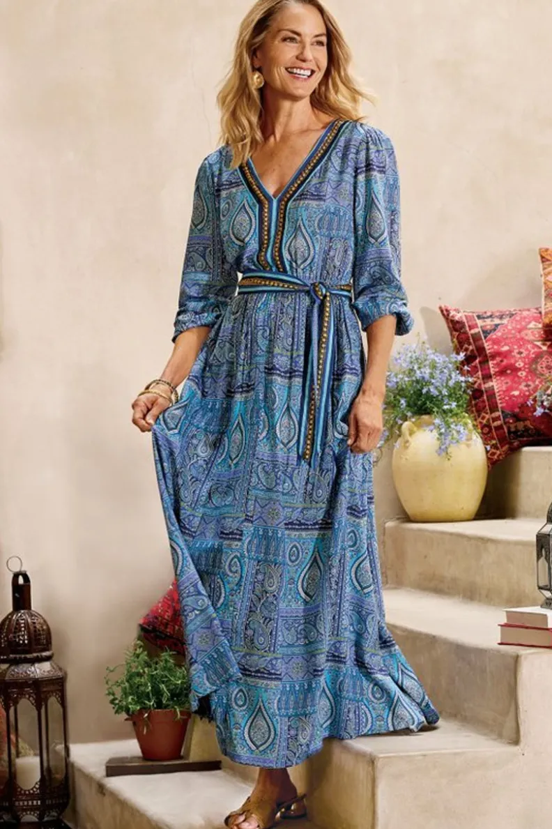 Vestido Largo Eugenia con Bufanda Inspirada en las Azores - Estilo Bohemio y Confortable de Soft Surroundings  

（，