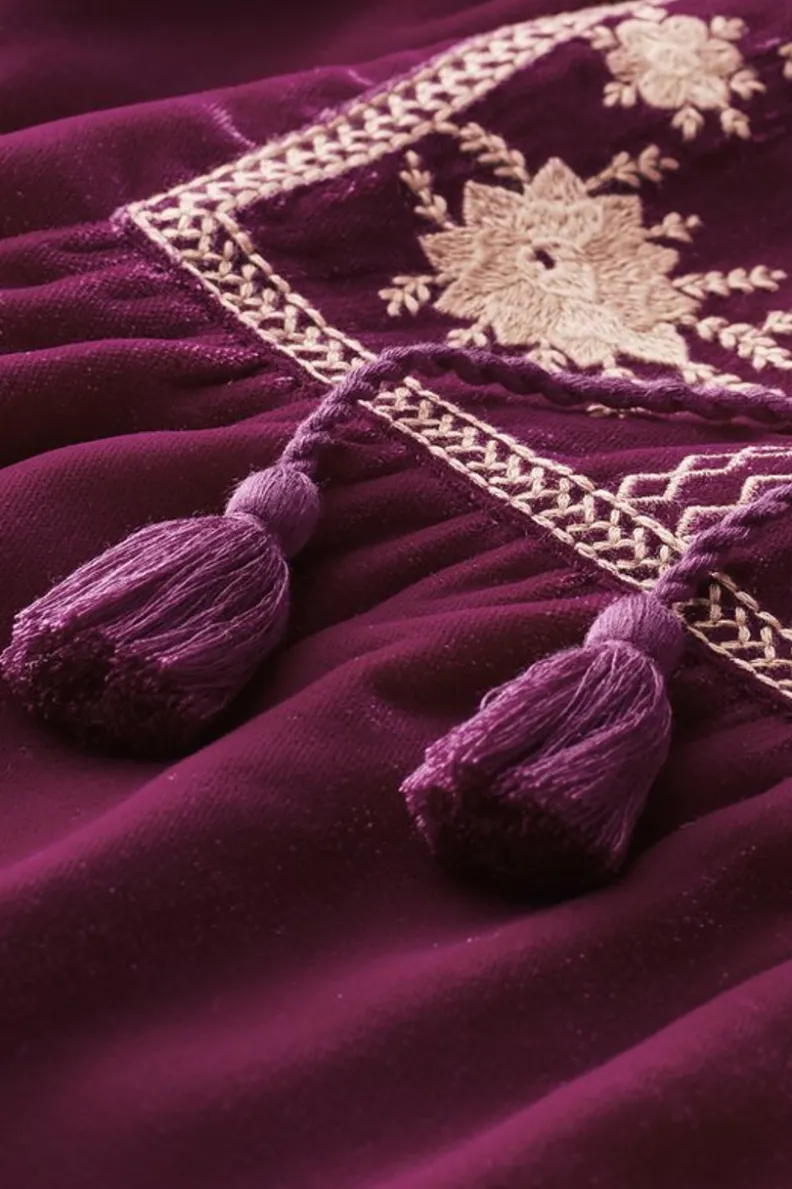 Túnica Evelyne en terciopelo bordado artesanal - Color magenta purpúreo exclusivo | Soft Surroundings