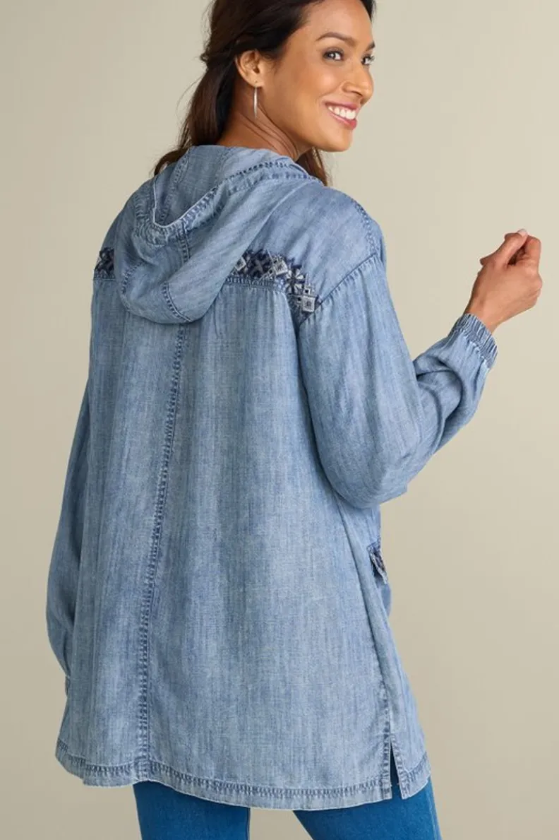 Sudadera Evie de Tencel con bordados artesanales - Azul lavado suave de Soft Surroundings