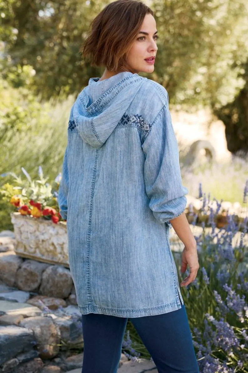 Sudadera Evie de Tencel con bordados artesanales - Azul lavado suave de Soft Surroundings