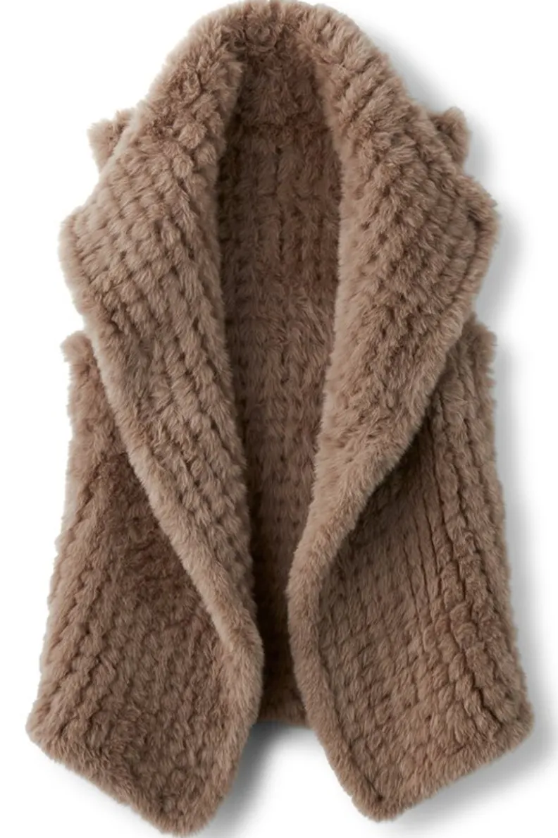 Chaleco drapeado en pelo ecológico taupe - Chaquetas y abrigos con suaves detalles