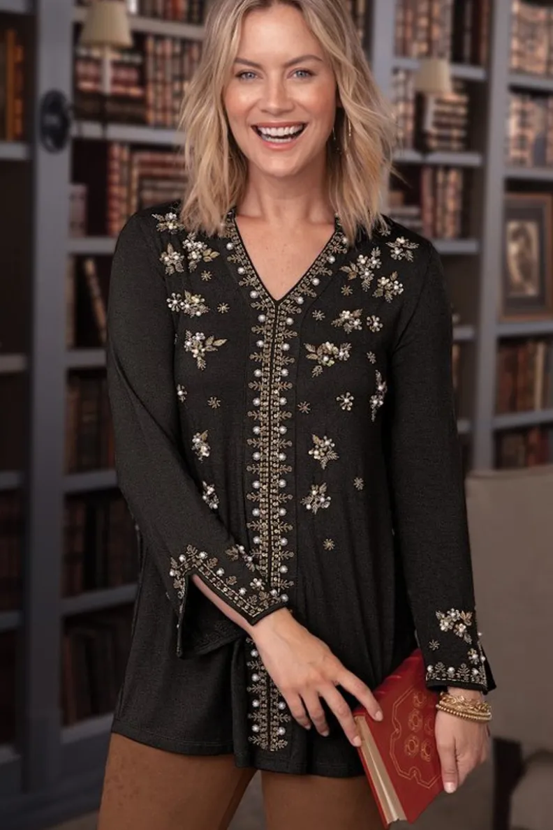 Túnica Festa de Soft Surroundings - Elegancia Casual en Negro, Diseño Ligero y Versátil para tu Estilo Único