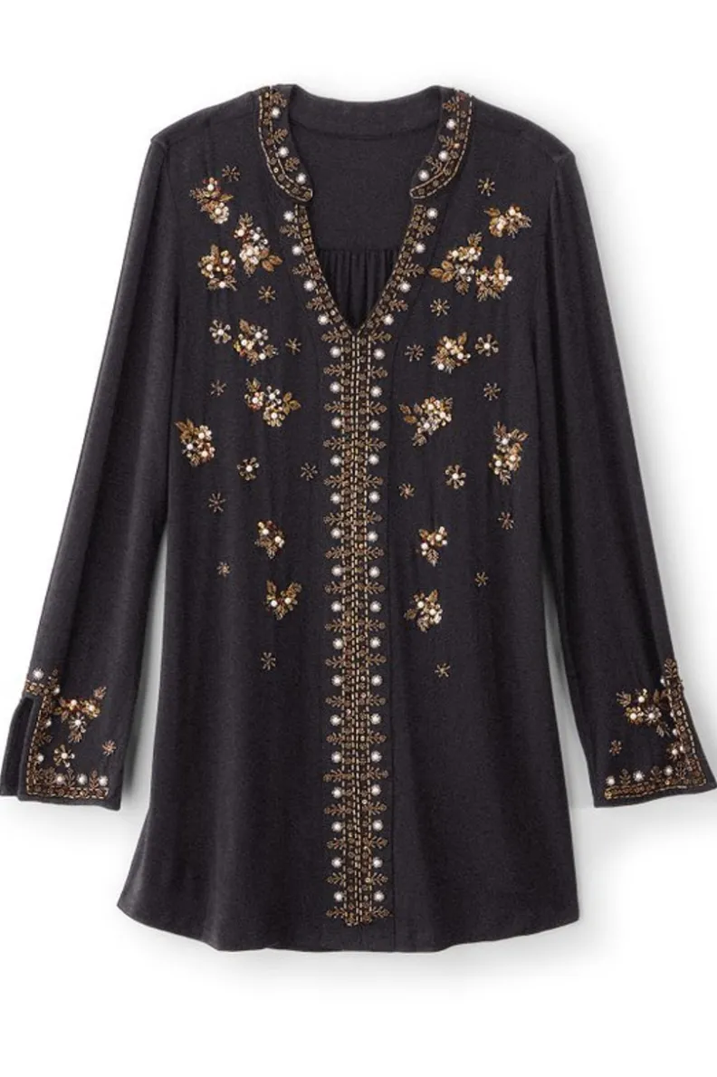 Túnica Festa de Soft Surroundings - Elegancia Casual en Negro, Diseño Ligero y Versátil para tu Estilo Único