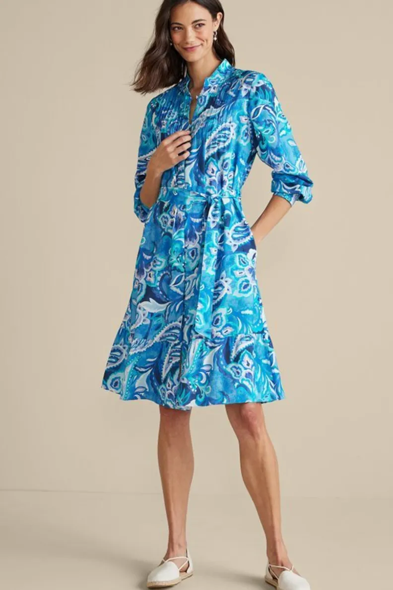 Vestido Corto Feyre de Soft Surroundings - Estampado Paisley Azul con Motivos Tropicales para Días de Verano