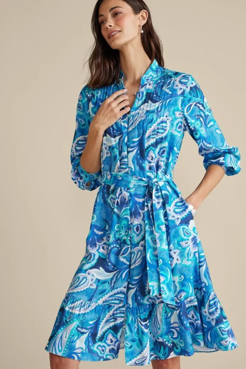 Vestido Corto Feyre de Soft Surroundings - Estampado Paisley Azul con Motivos Tropicales para Días de Verano