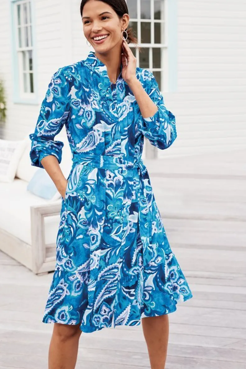 Vestido Corto Feyre de Soft Surroundings - Estampado Paisley Azul con Motivos Tropicales para Días de Verano