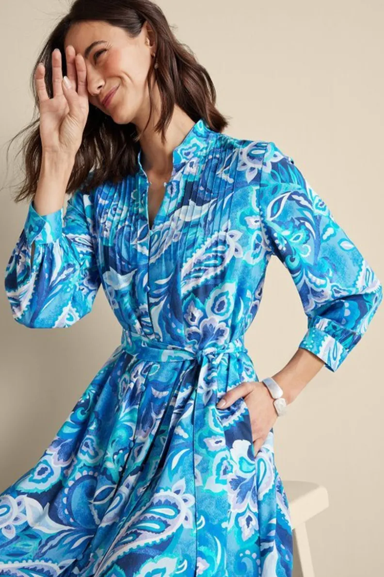 Vestido Corto Feyre de Soft Surroundings - Estampado Paisley Azul con Motivos Tropicales para Días de Verano