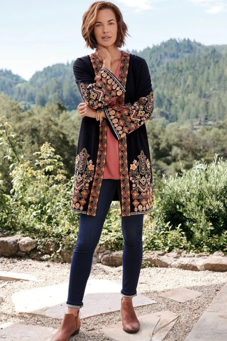 Chalecos, Chaquetas y Abrigos Soft Surroundings - Kimono Vintage Fibra Artesanal en Negro Antiguo