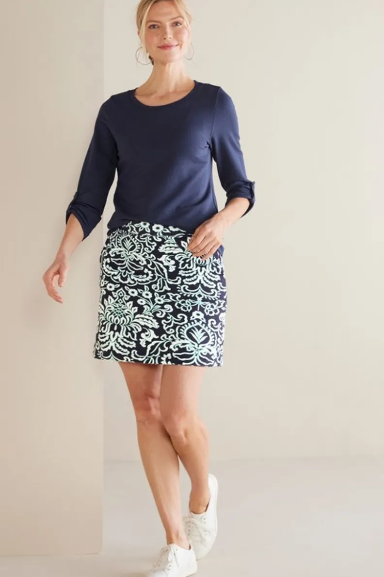 ¡Elegancia Casual! Falda-Pantalón Fina en Tejido French Terry de Soft Surroundings con Pañuelo Jaipur de Regalo