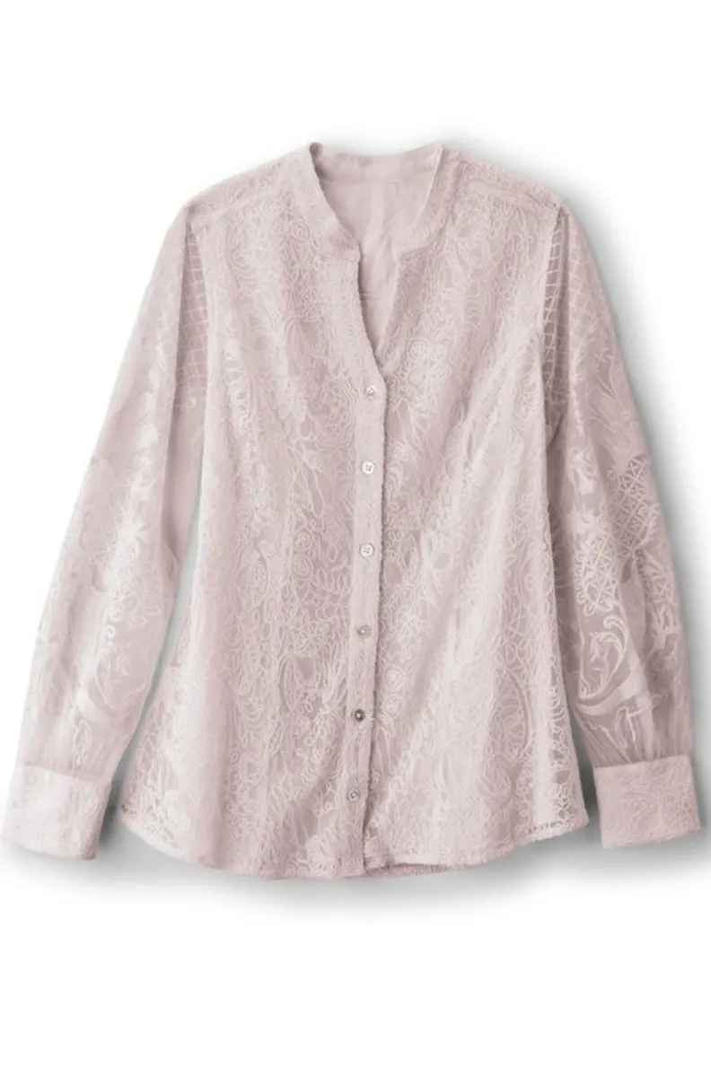 Blusa Soft Surroundings - Estampado Floral en Tono Marfil Perlado con Confección Suave