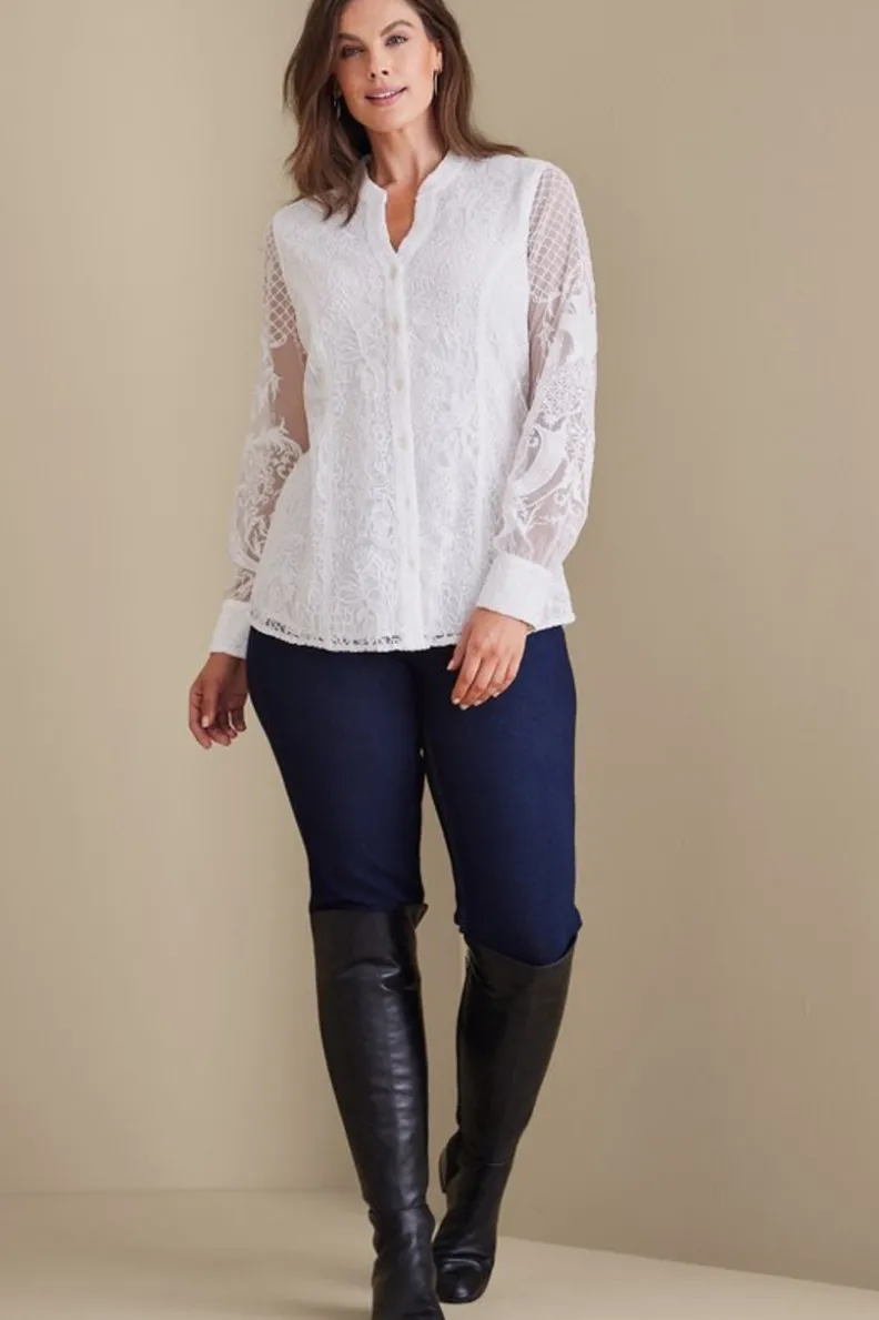Blusa Soft Surroundings - Estampado Floral en Tono Marfil Perlado con Confección Suave