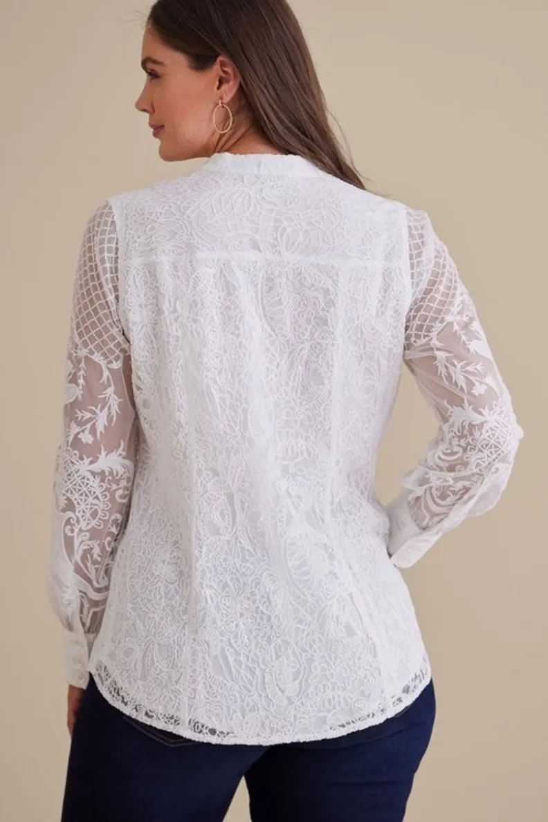 Blusa Soft Surroundings - Estampado Floral en Tono Marfil Perlado con Confección Suave