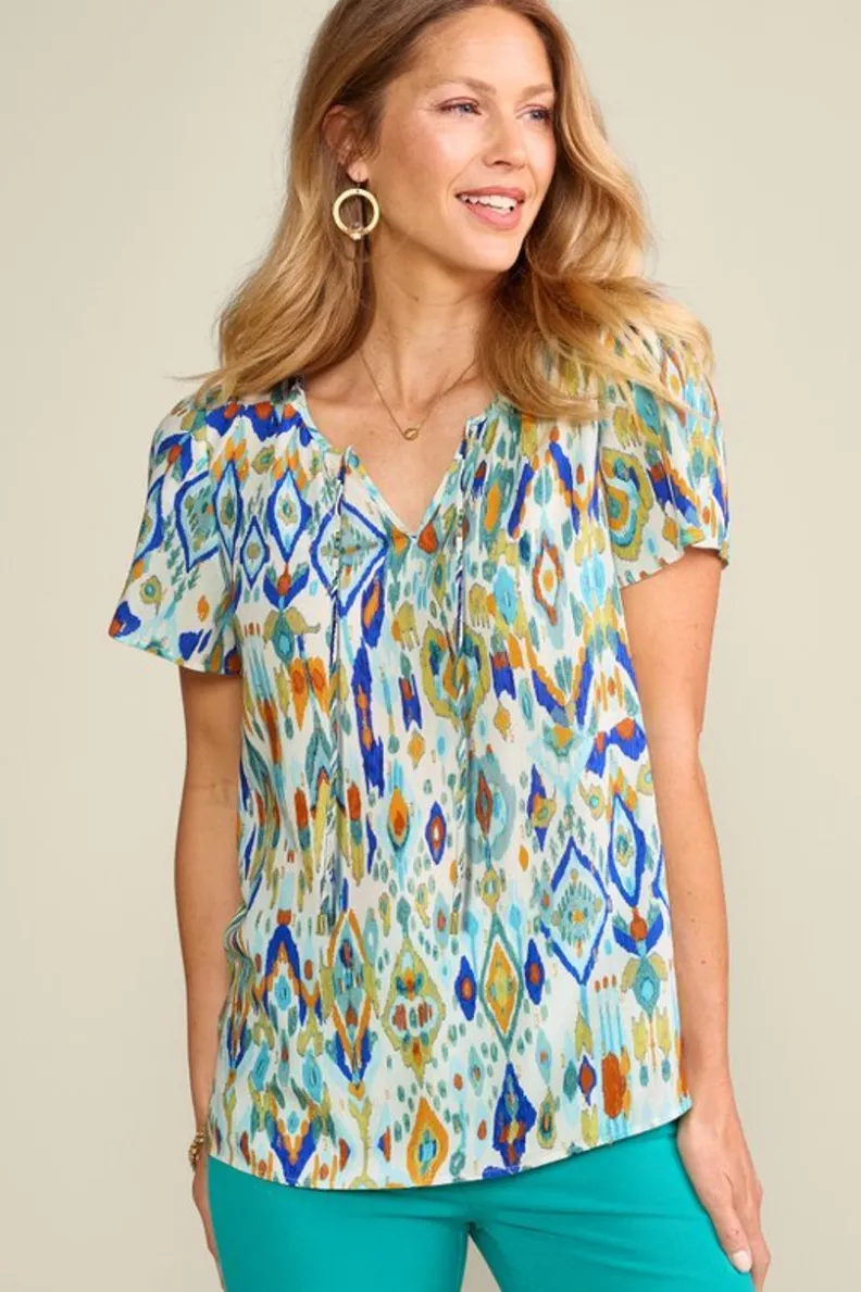 Blusa Francesca de Soft Surroundings - Estampado Ikat Bohemio con Detalles Bordados para Ocasiones Especiales