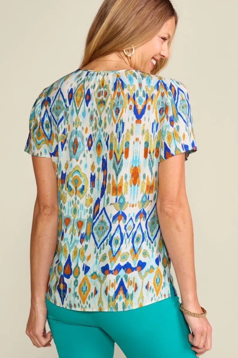 Blusa Francesca de Soft Surroundings - Estampado Ikat Bohemio con Detalles Bordados para Ocasiones Especiales
