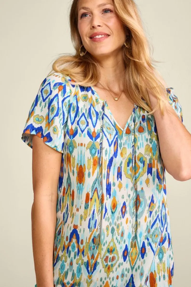 Blusa Francesca de Soft Surroundings - Estampado Ikat Bohemio con Detalles Bordados para Ocasiones Especiales