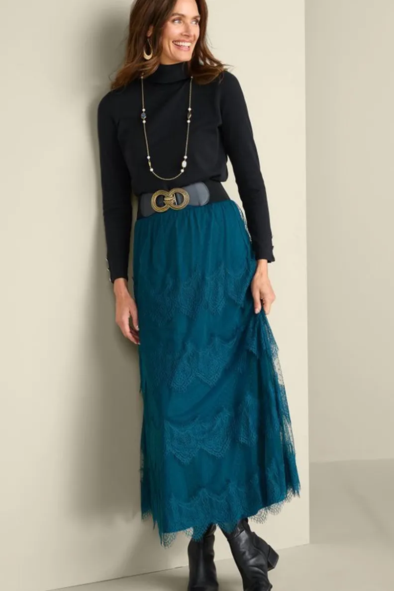 Falda Larga de Encaje Frederica en Azul Marino - Elegancia Costera de Soft Surroundings