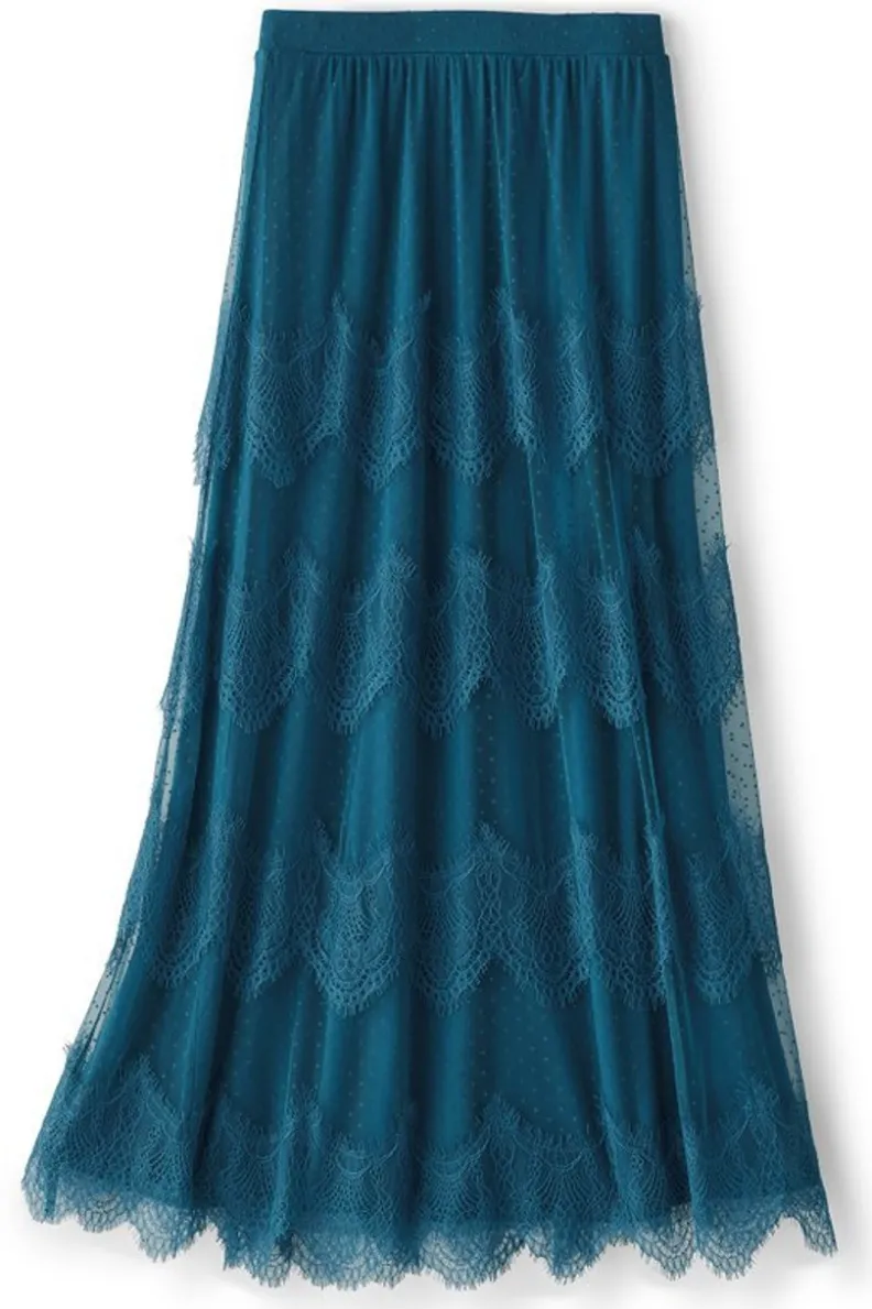 Falda Larga de Encaje Frederica en Azul Marino - Elegancia Costera de Soft Surroundings