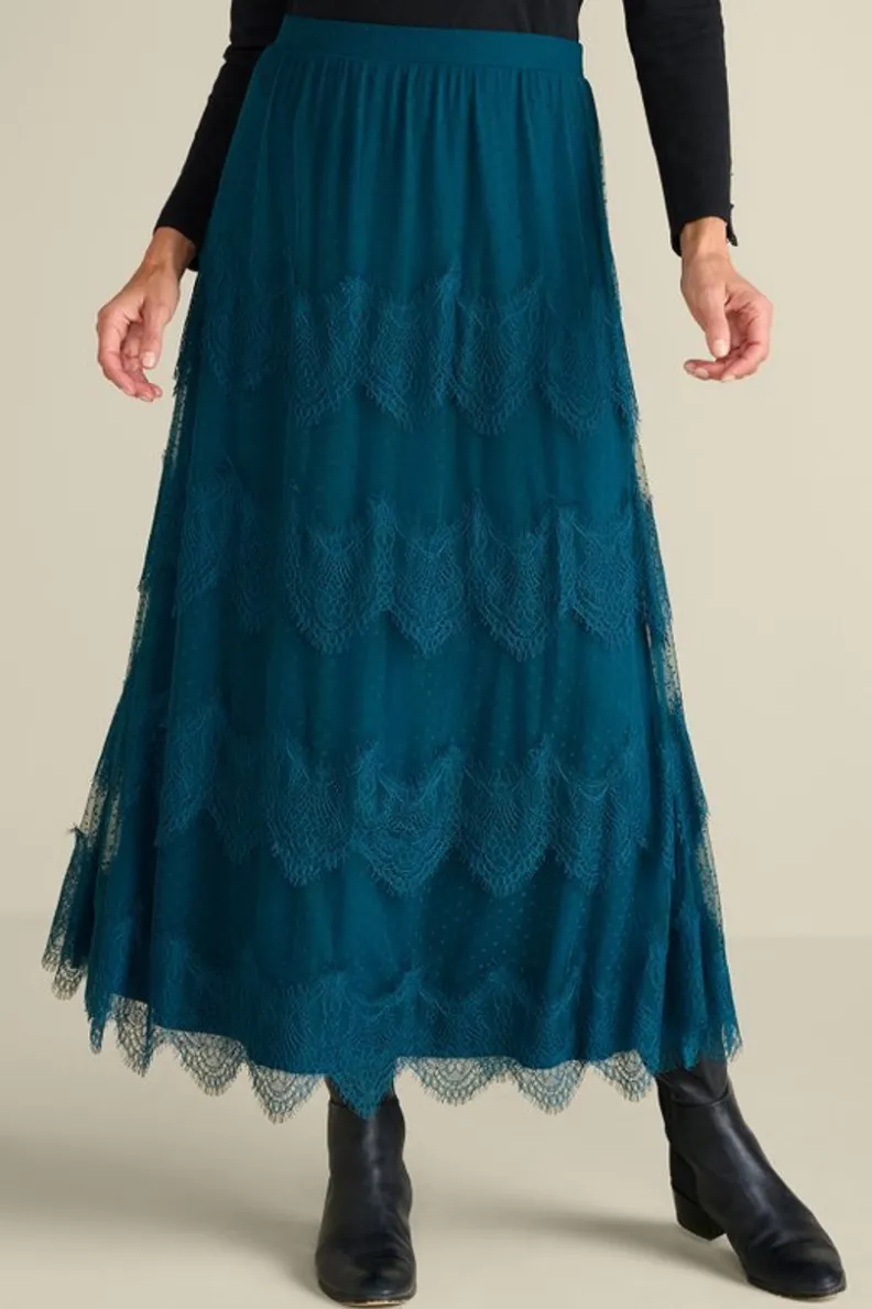 Falda Larga de Encaje Frederica en Azul Marino - Elegancia Costera de Soft Surroundings