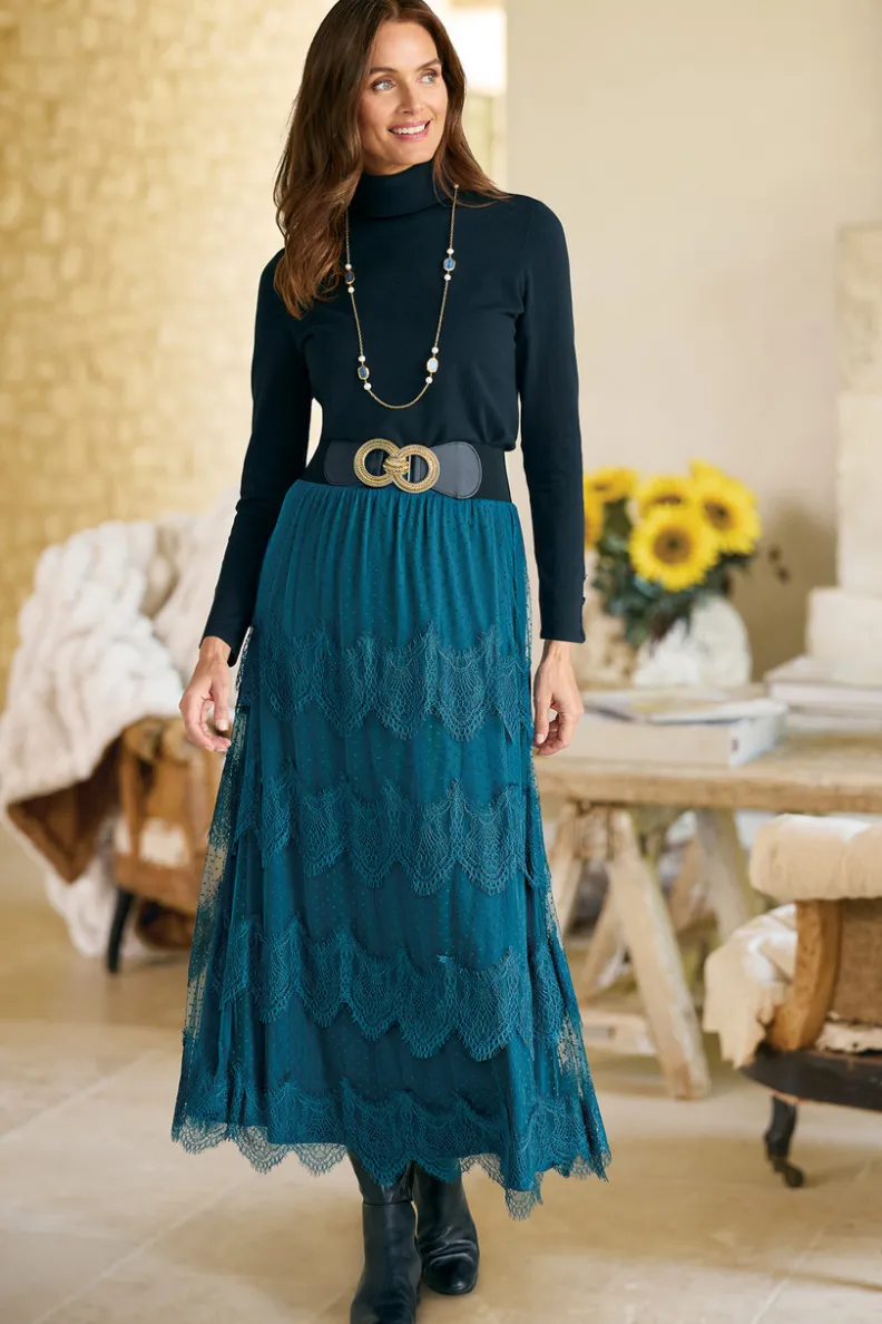 Falda Larga de Encaje Frederica en Azul Marino - Elegancia Costera de Soft Surroundings
