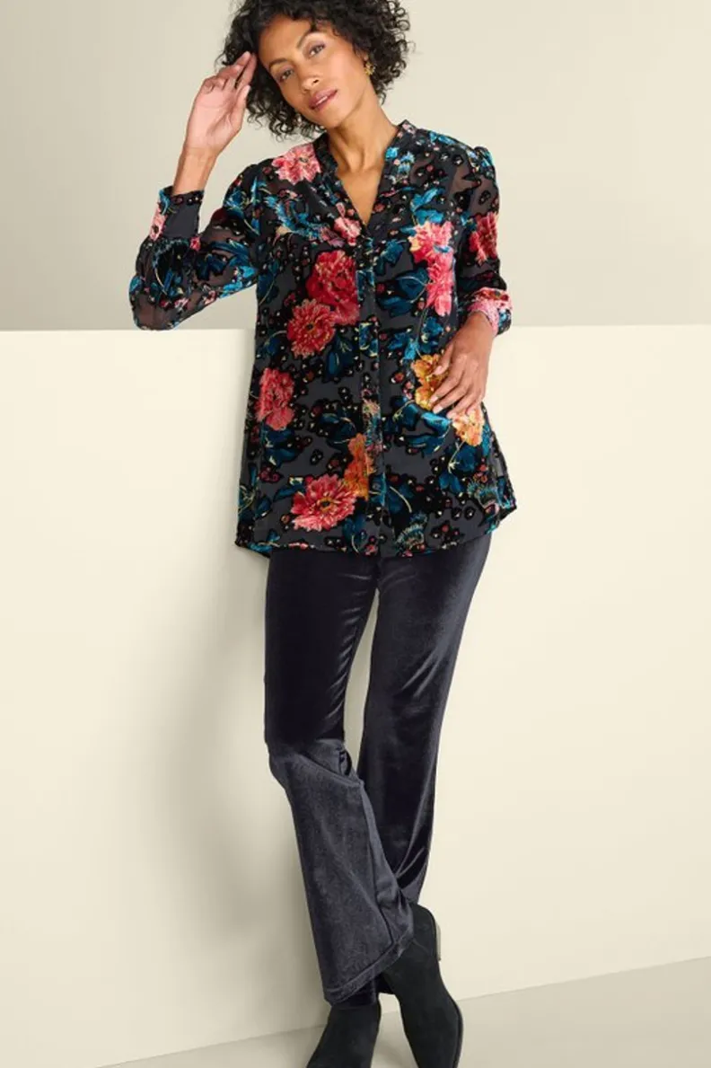 Pantalón femenino Gianna en terciopelo suave - Corte bootcut negro | Colección exclusiva Soft Surroundings
