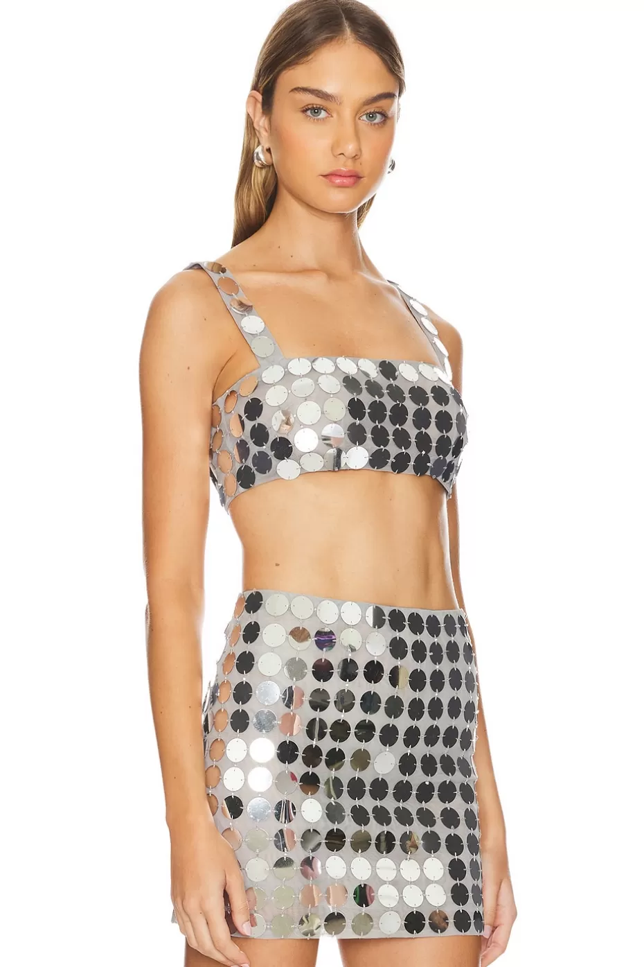 Lovers & Friends - Top Gilles con Lentejuelas Ajustado, Estilo Crop Brillante para Looks Festivos