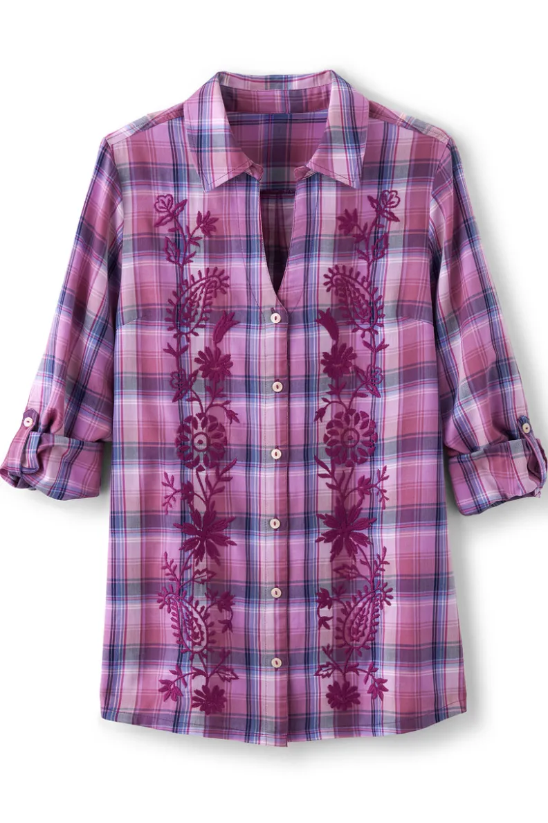 Camisa Bordada Oversize Gracie de Soft Surroundings - Cuadros Bay Area con Diseño Único y Confort Superior