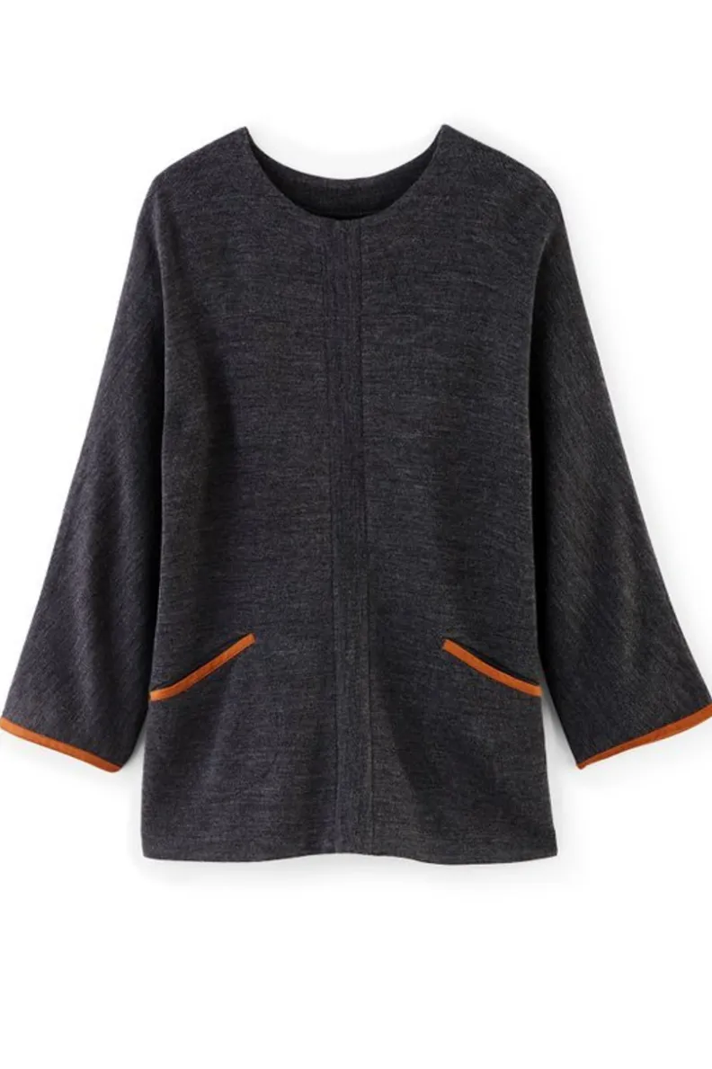 Túnica Transformable Hanna de Soft Surroundings - Gris Carbón Jaspeado con Diseño Multiusos