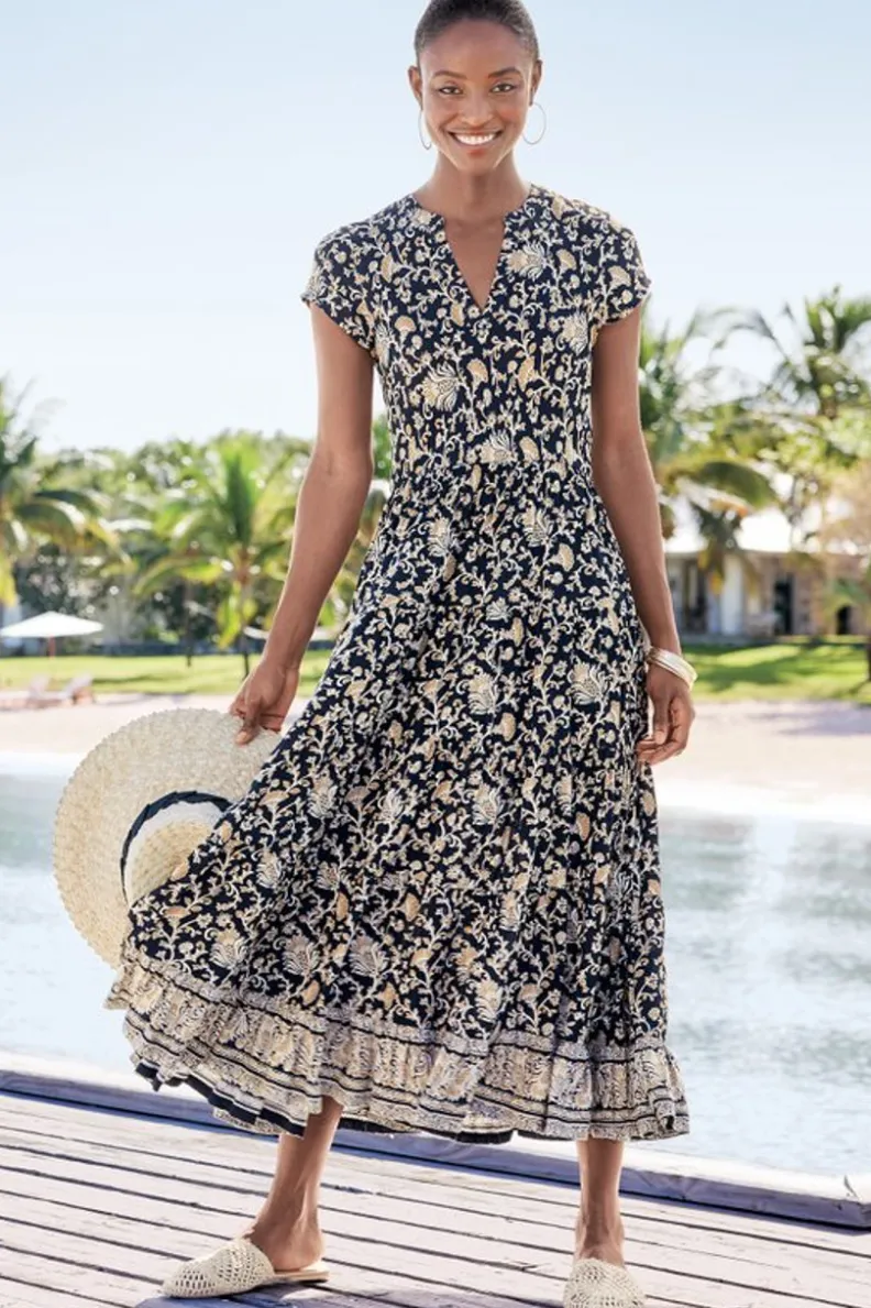 Vestido midi Hollis con estampado floral lisboeta en tonos neutros - Colección primavera de Soft Surroundings