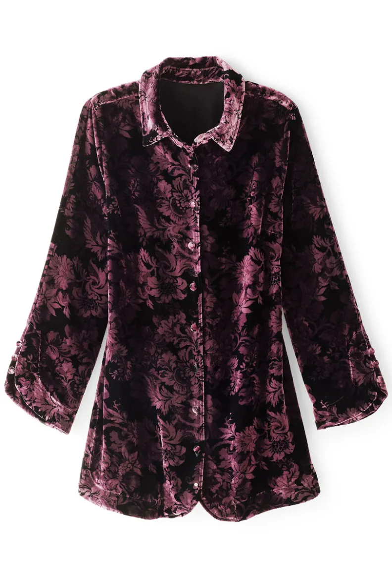 Blusa bohemia en seda suave con toques de terciopelo - Estilo poético y cómodo de Tops-Soft Surroundings