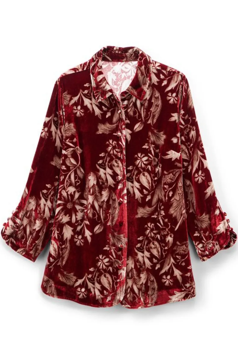 Blusa bohemia en seda suave con toques de terciopelo - Estilo poético y cómodo de Tops-Soft Surroundings