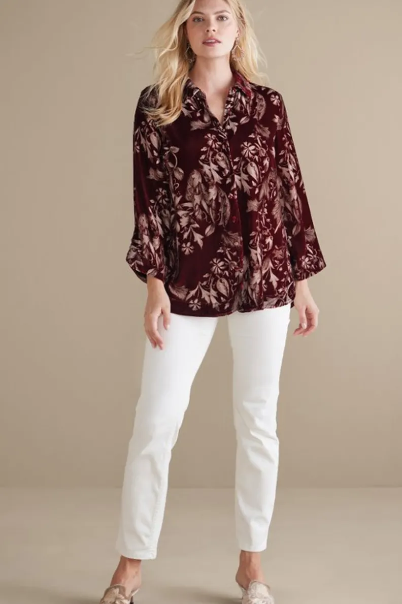 Blusa bohemia en seda suave con toques de terciopelo - Estilo poético y cómodo de Tops-Soft Surroundings