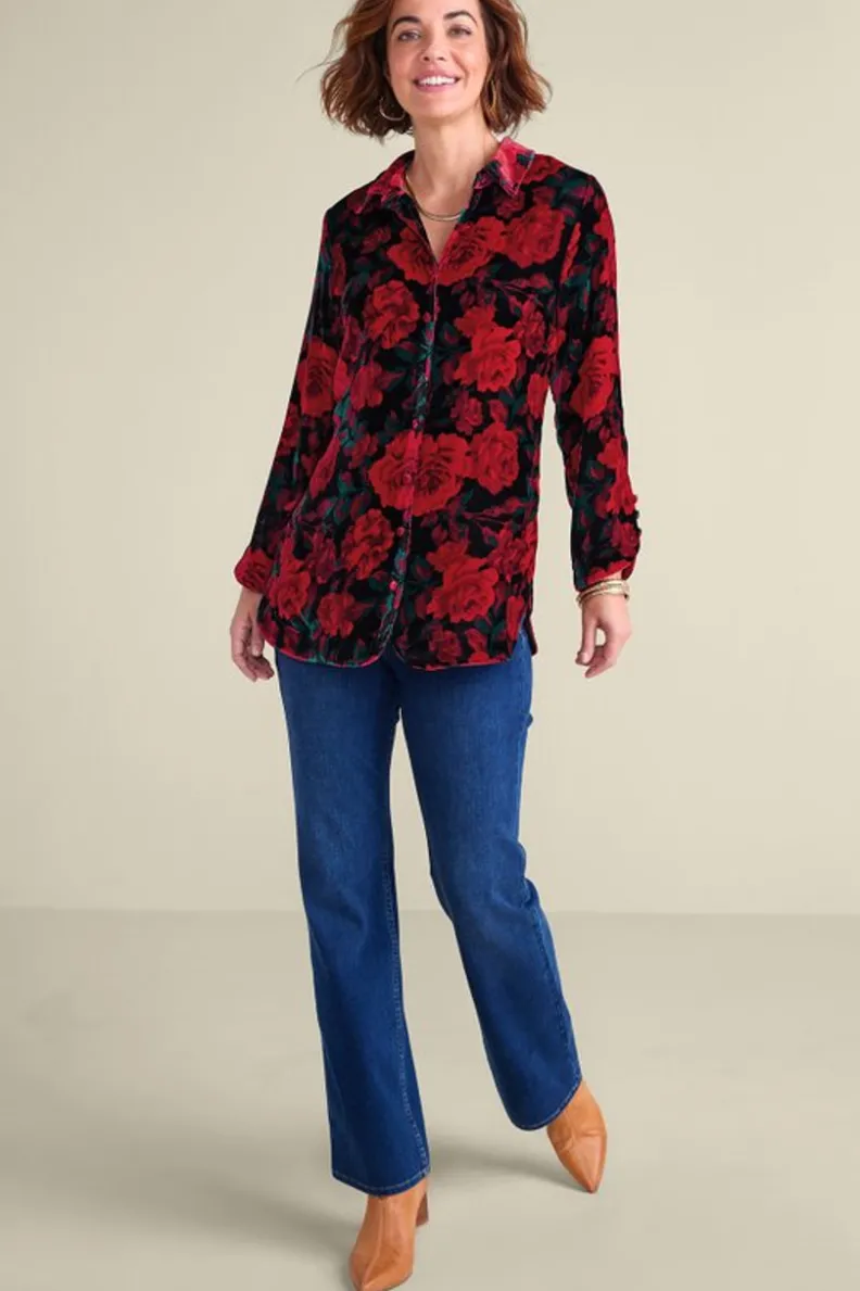 Blusa bohemia en seda suave con toques de terciopelo - Estilo poético y cómodo de Tops-Soft Surroundings