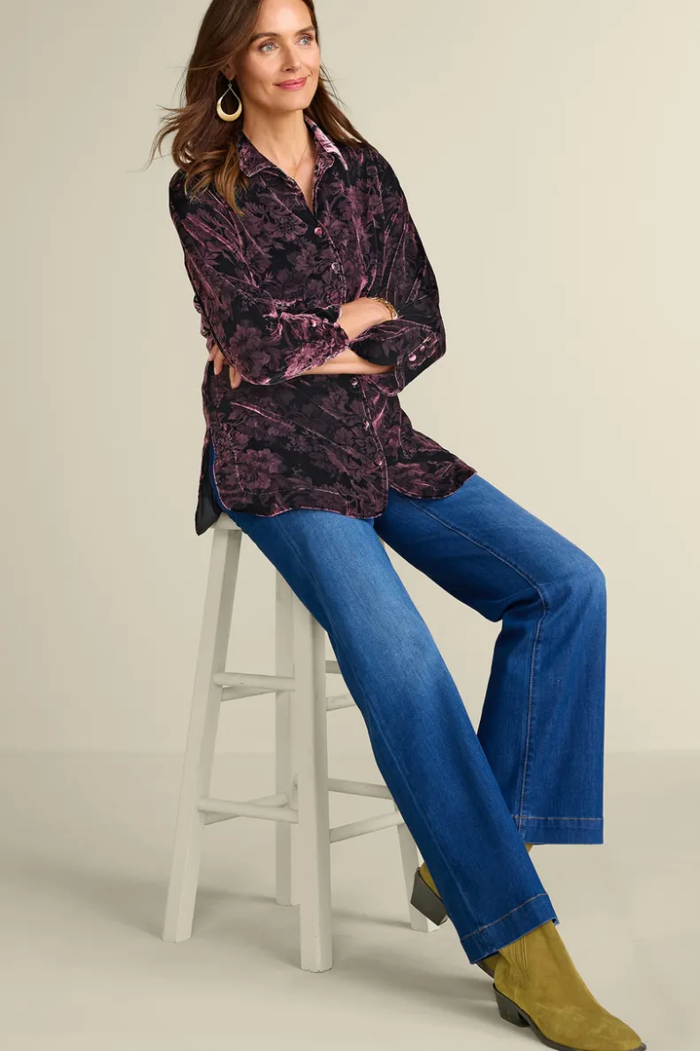 Blusa bohemia en seda suave con toques de terciopelo - Estilo poético y cómodo de Tops-Soft Surroundings