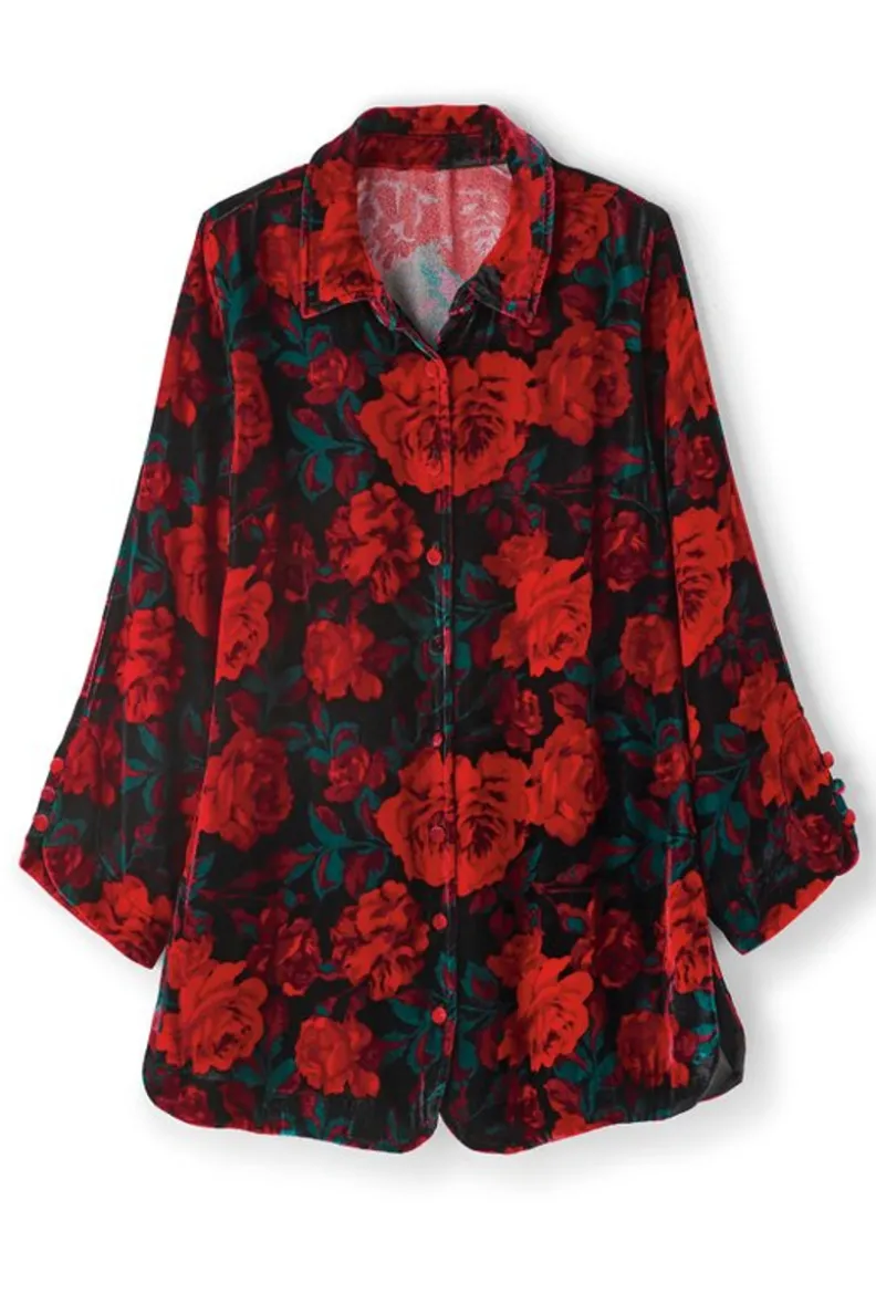 Blusa bohemia en seda suave con toques de terciopelo - Estilo poético y cómodo de Tops-Soft Surroundings