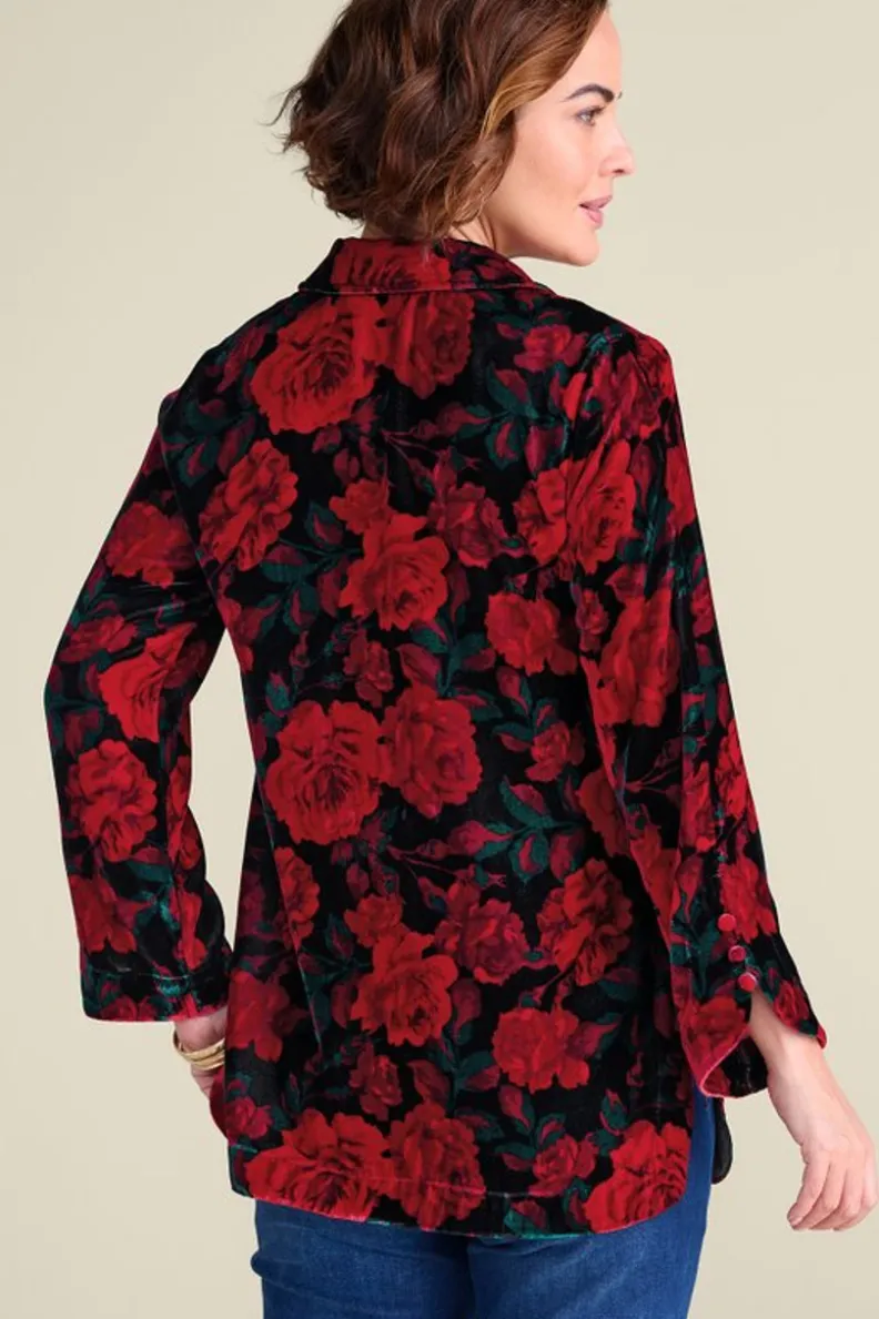 Blusa bohemia en seda suave con toques de terciopelo - Estilo poético y cómodo de Tops-Soft Surroundings