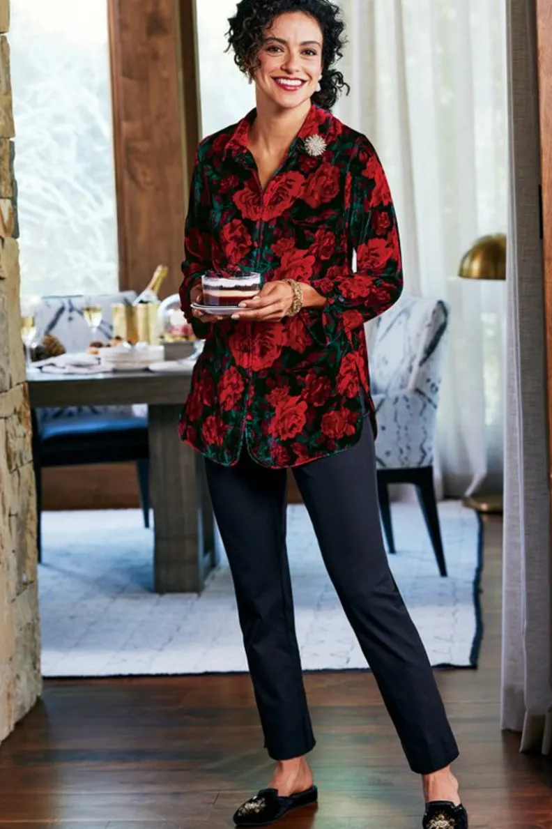 Blusa bohemia en seda suave con toques de terciopelo - Estilo poético y cómodo de Tops-Soft Surroundings
