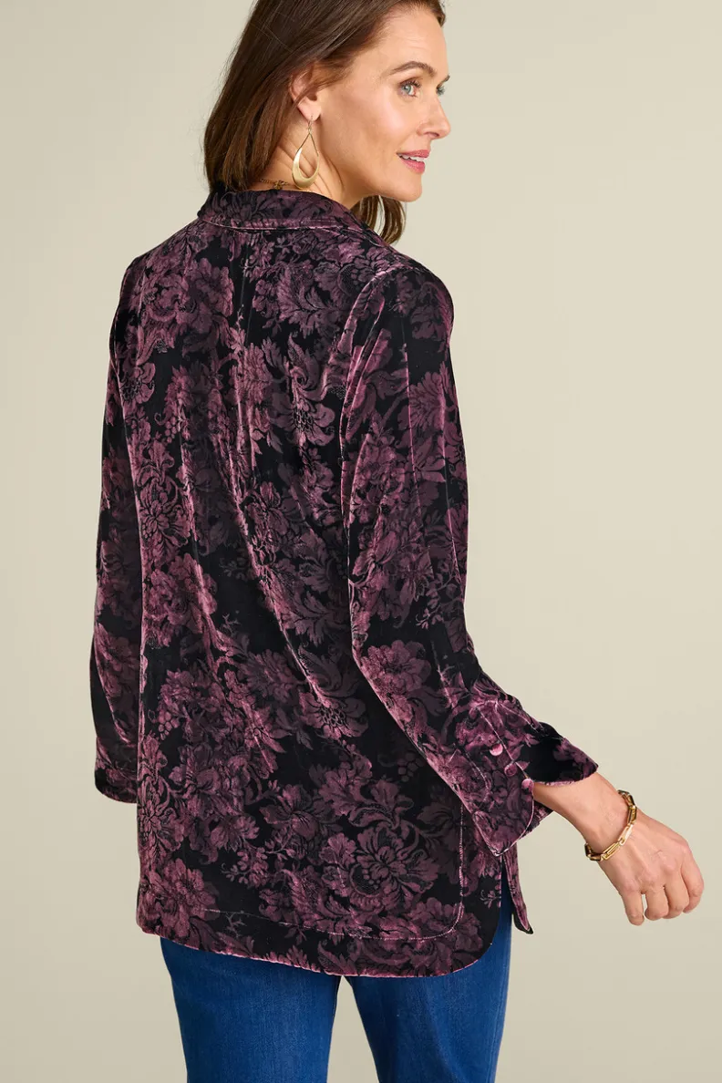 Blusa bohemia en seda suave con toques de terciopelo - Estilo poético y cómodo de Tops-Soft Surroundings