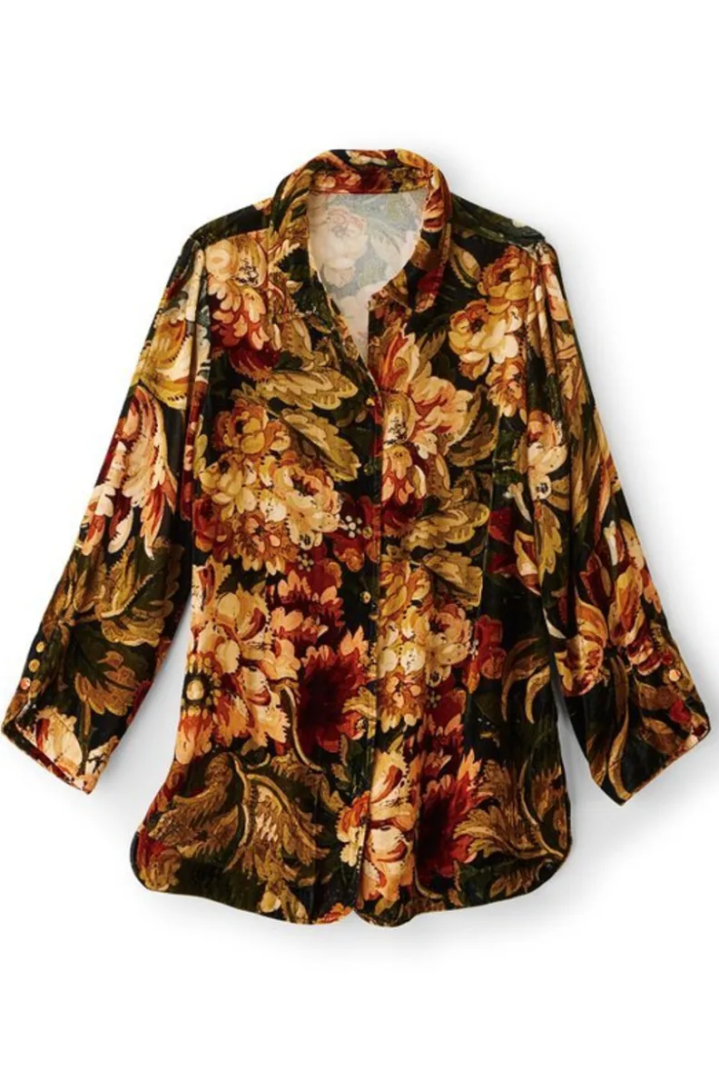 Blusa bohemia en seda suave con toques de terciopelo - Estilo poético y cómodo de Tops-Soft Surroundings