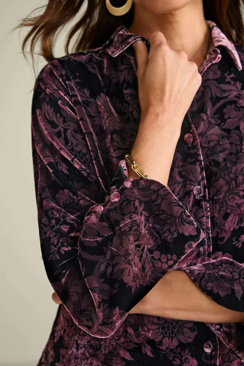 Blusa bohemia en seda suave con toques de terciopelo - Estilo poético y cómodo de Tops-Soft Surroundings