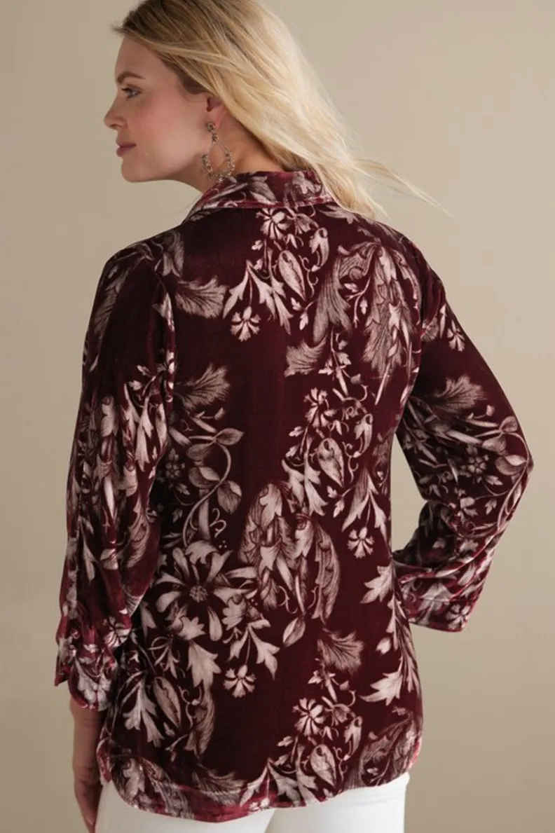 Blusa bohemia en seda suave con toques de terciopelo - Estilo poético y cómodo de Tops-Soft Surroundings
