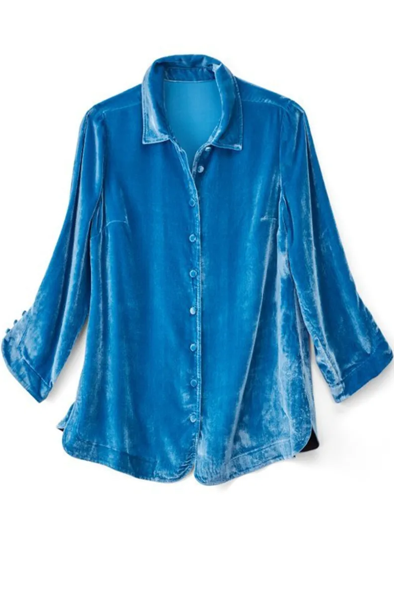 Blusa bohemia en seda suave con toques de terciopelo - Estilo poético y cómodo de Tops-Soft Surroundings