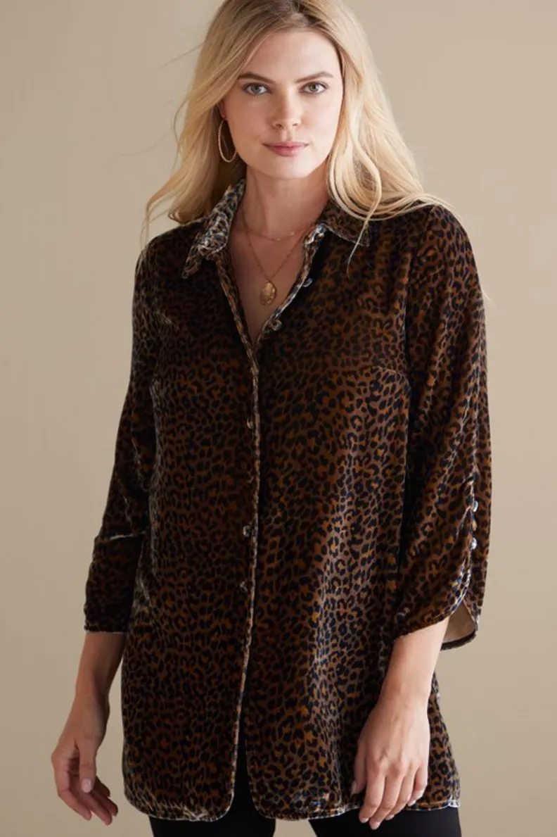 Blusa bohemia en seda suave con toques de terciopelo - Estilo poético y cómodo de Tops-Soft Surroundings
