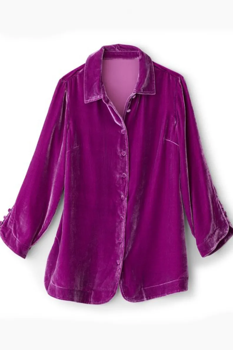 Blusa bohemia en seda suave con toques de terciopelo - Estilo poético y cómodo de Tops-Soft Surroundings