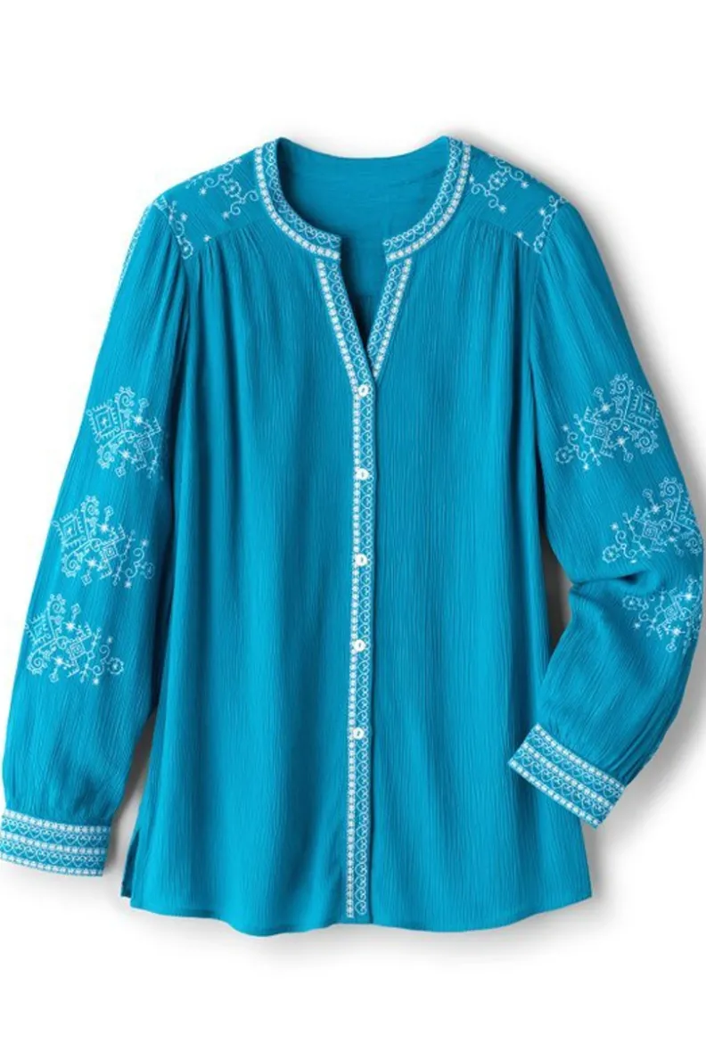 Blusa Breeze Imane en Gasas Livianas - Conjunto Casual con Leggings en Azul Danubio - Soft Surroundings