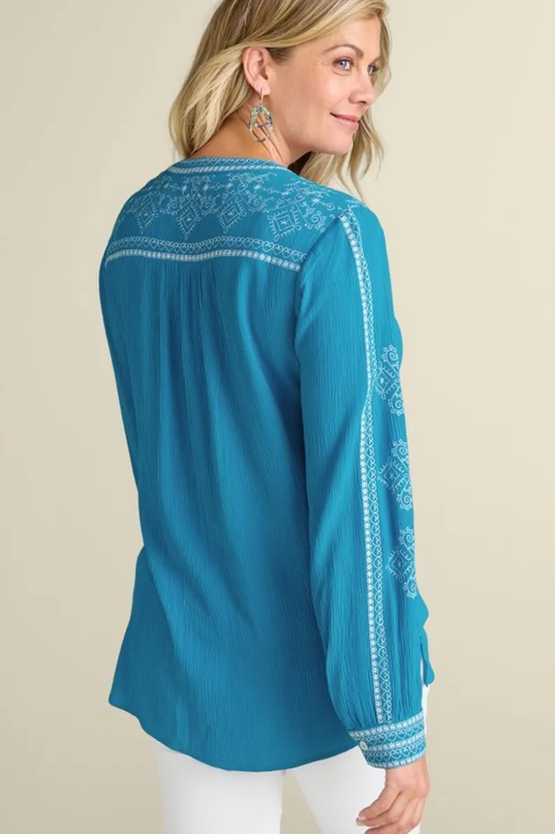 Blusa Breeze Imane en Gasas Livianas - Conjunto Casual con Leggings en Azul Danubio - Soft Surroundings
