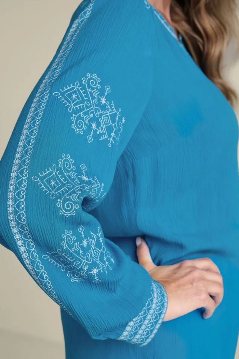 Blusa Breeze Imane en Gasas Livianas - Conjunto Casual con Leggings en Azul Danubio - Soft Surroundings